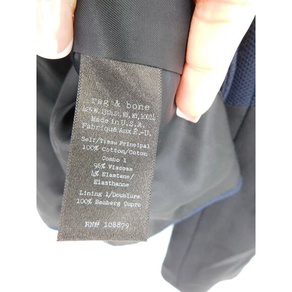 Rag & Bone Women's Navy Blue Black Cotton Trim One Button Blazer Jacket Size 2 - Picture 4 of 7